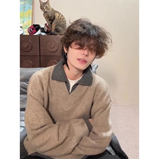 假两件翻领毛衣男款高级感慵懒针织衫MY71-P72，男装针织衫/毛衣，星座208-5