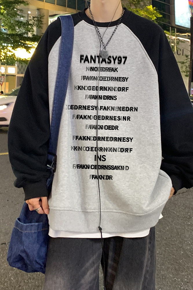 港风23新款秋季时尚百搭宽松字母印花潮流卫衣WY614P48控68,男装卫衣,电商A268A
