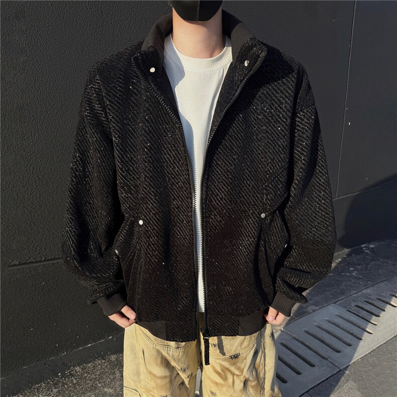 黑墙秋季工装夹克潮牌银丝斜纹雪尼尔翻领休闲外套A436-6109-P75,男装夹克,电商A436
