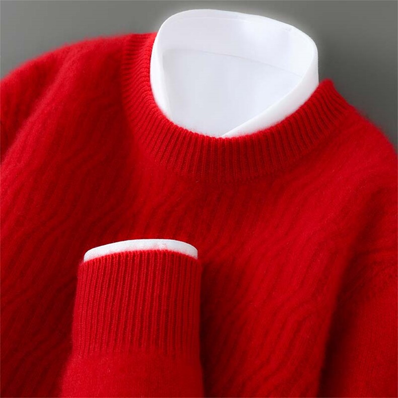 2025秋冬新款羊毛衫男士圆领纯色加厚扭花针织长袖套头毛衣打底衫，男装羊毛衫，宇灿羊绒