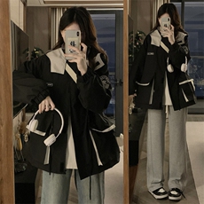 A395-P1082024连帽冲锋衣外套宽松休闲户外登山服男女情侣外套，女装短外套，星座911