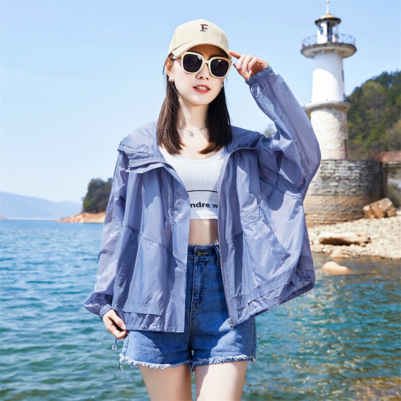宽松休闲连帽防晒衣女2024夏新款时尚洋气户外透气薄款防晒服外套,女装防晒衣,可可小西