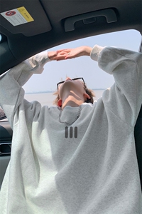 高级感无帽圆领卫衣男潮牌ins春秋宽松潮流百搭设计感小众打底衫图片