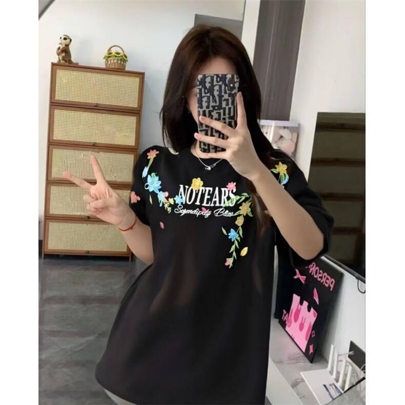 H0924-P38原版刺绣内里加贴布不刺身夏季百搭宽松短袖T恤男女同款,女装T恤,星座617A-2