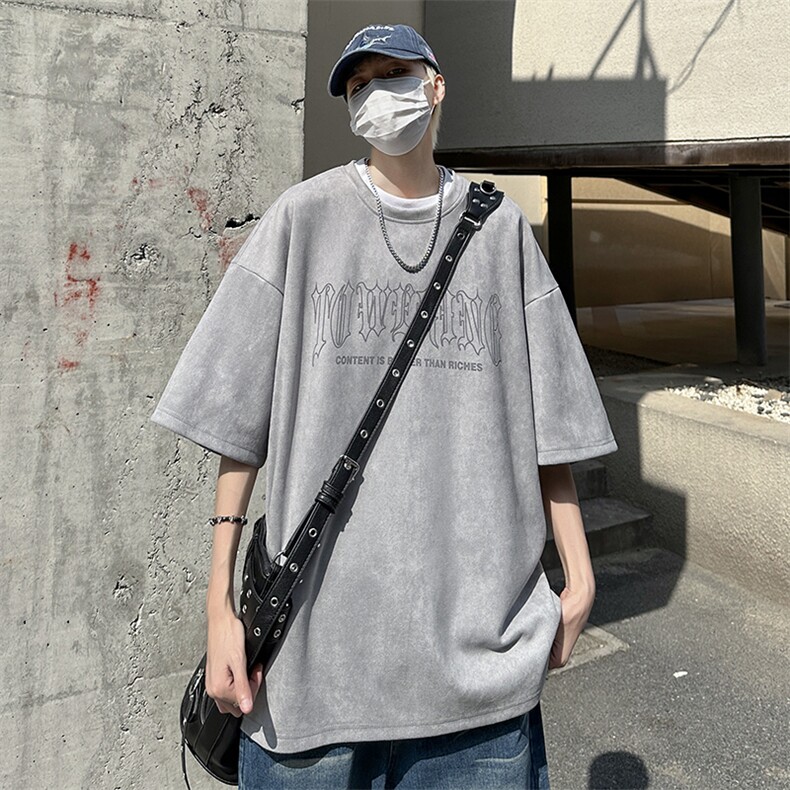 2023夏美式麂皮绒烧花短袖T恤男oversize潮流高街打底衫T156-P38,男装T恤,电商A001-1