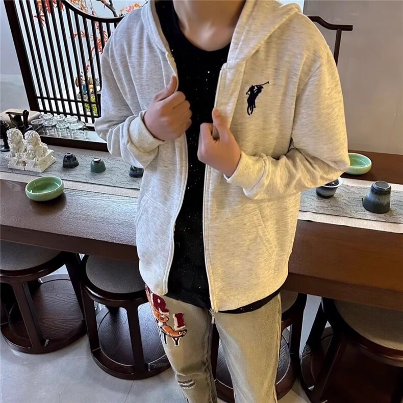 美式拉链开衫连帽卫衣男宽松休闲重磅纯色外套潮,女装短外套,四季星座505