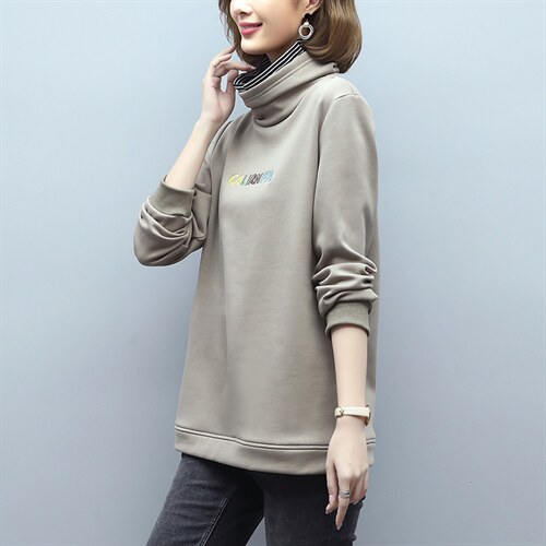 时尚宽松半高领字母印花加绒卫衣女款春装新款，女装卫衣/绒衫，丽影随形