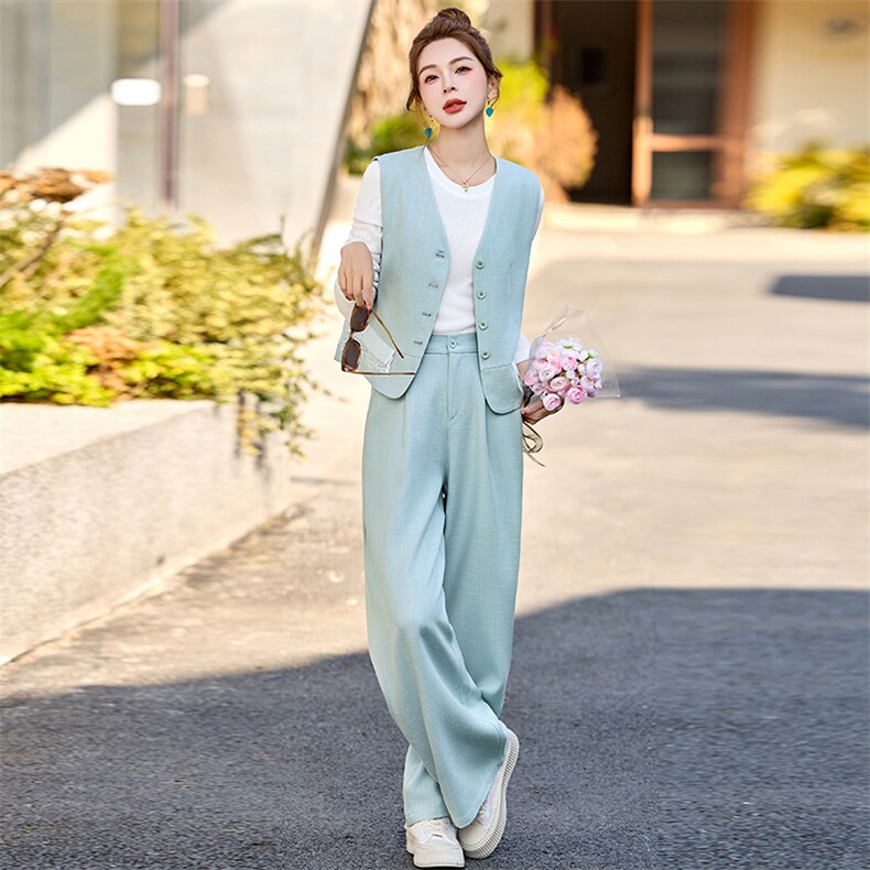 休闲/淑女长袖长裤2025年新款春季阔腿裤三件套装,女装套装/套裙,简韵佳
