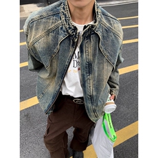复古做旧牛仔夹克男女同款宽松休闲外套韩版潮流个性街头风上衣，男装夹克，星座1013