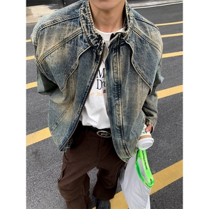 复古做旧牛仔夹克男女同款宽松休闲外套韩版潮流个性街头风上衣图片