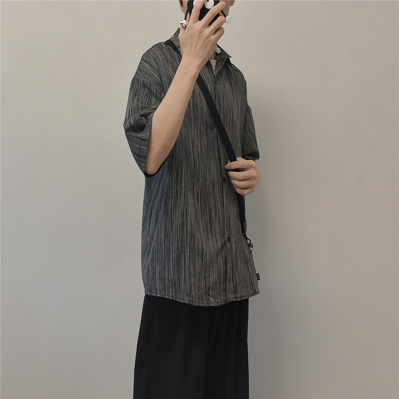 现货条纹五分袖衬衫宽松男生衬衣KD584-P45,男装T恤,电商D312-1