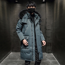 90%白鸭绒冬季保暖羽绒服男士零下连帽大毛领中长款外套896-P100，男装羽绒服，星座1210A
