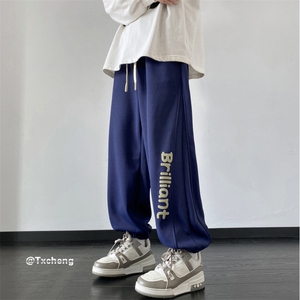 春季新款男生港风新款发泡字母印花宽松卫裤B315-K23464-p50控68图片