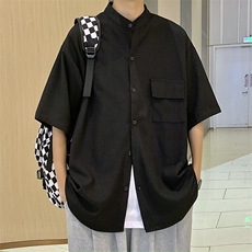 夏季工装衬衣日系口袋短袖衬衫男宽松休闲bf五分半袖W3205-P30，男装衬衫，星座512-3