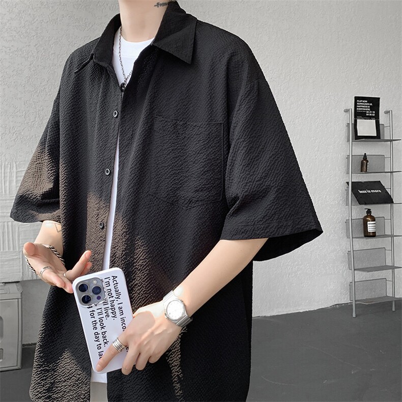8XL-M泡泡纱盐缩肌理短袖衬衫男夏季冰丝外套防晒衬衣DC28011P36图片