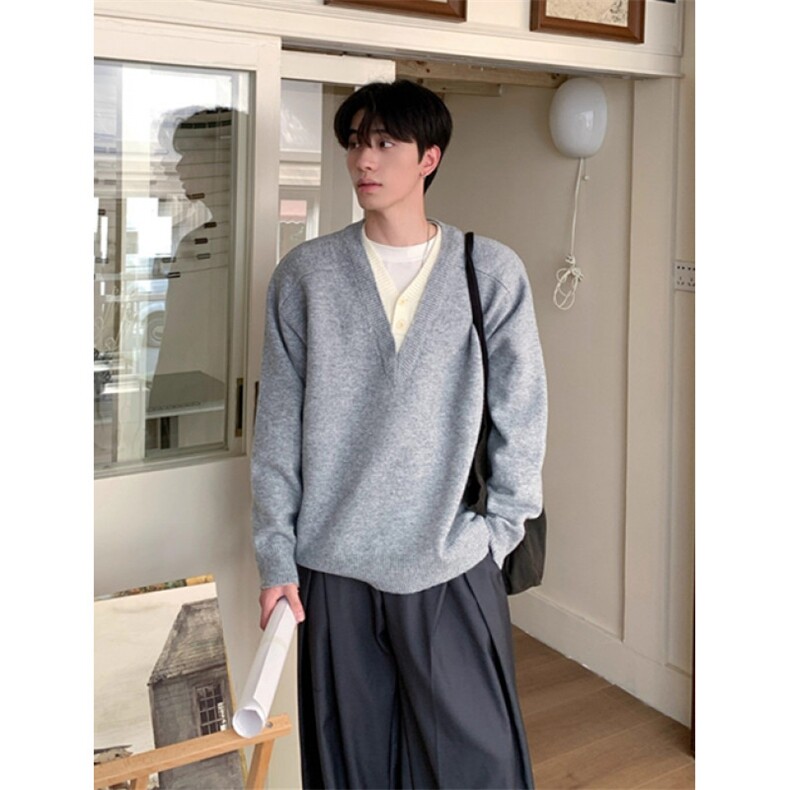 春秋复古慵懒风假两件叠穿衬衫领短款卫衣男士宽松版外套M5346,男装衬衫,星座1116A（原606A-3）