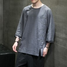 2025夏季风男装棉麻短袖t恤男宽松大码上衣QT6008-1/T063-P60，男装T恤，电商A008