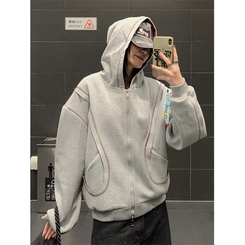 W10331-P60网图现货新款灰色开衫春日少女穿搭开春上衣日系新款,男装卫衣,星座1608