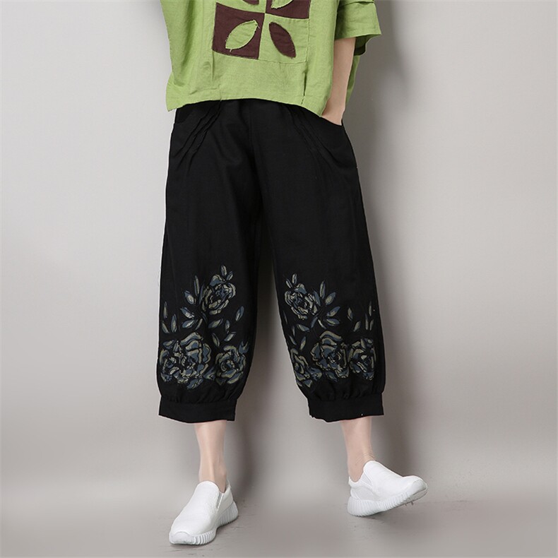 中腰麻2021年夏季印染七分裤/九分裤直筒纯色裤子,女装休闲裤,独衣靓