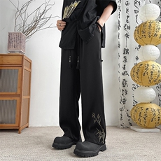 黑色新中式裤子春夏潮流阔腿裤男女宽松直筒风长裤男款，男装休闲裤，星座410-7