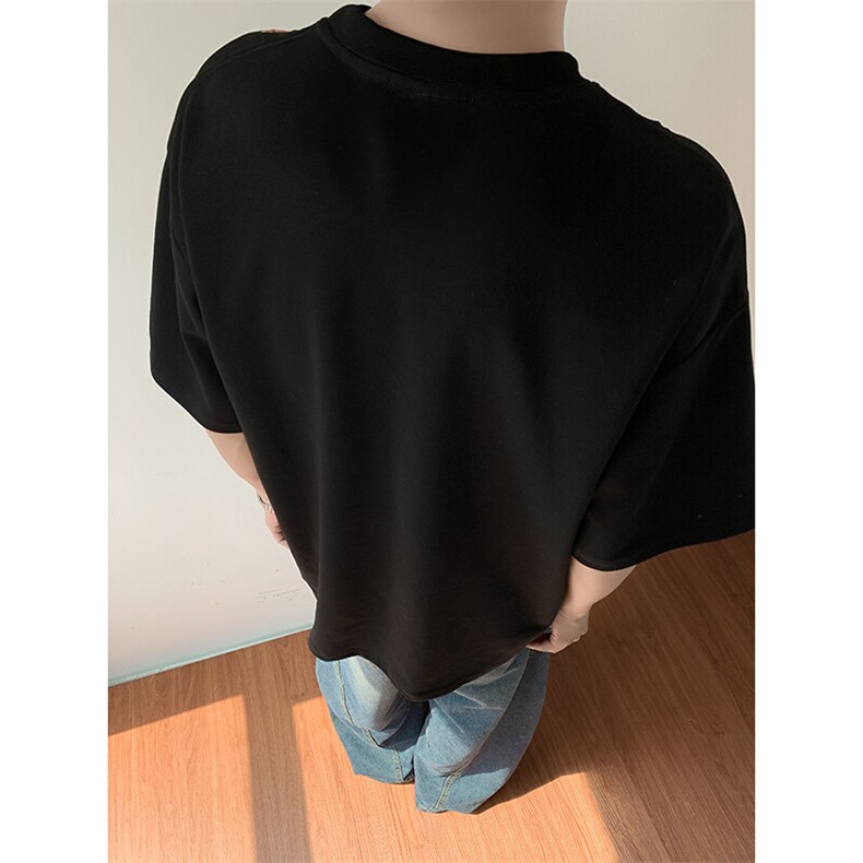 cleanfit黑色正肩短袖t恤男款夏季美式小领口重磅纯棉内搭半截袖,男装T恤,电商A486