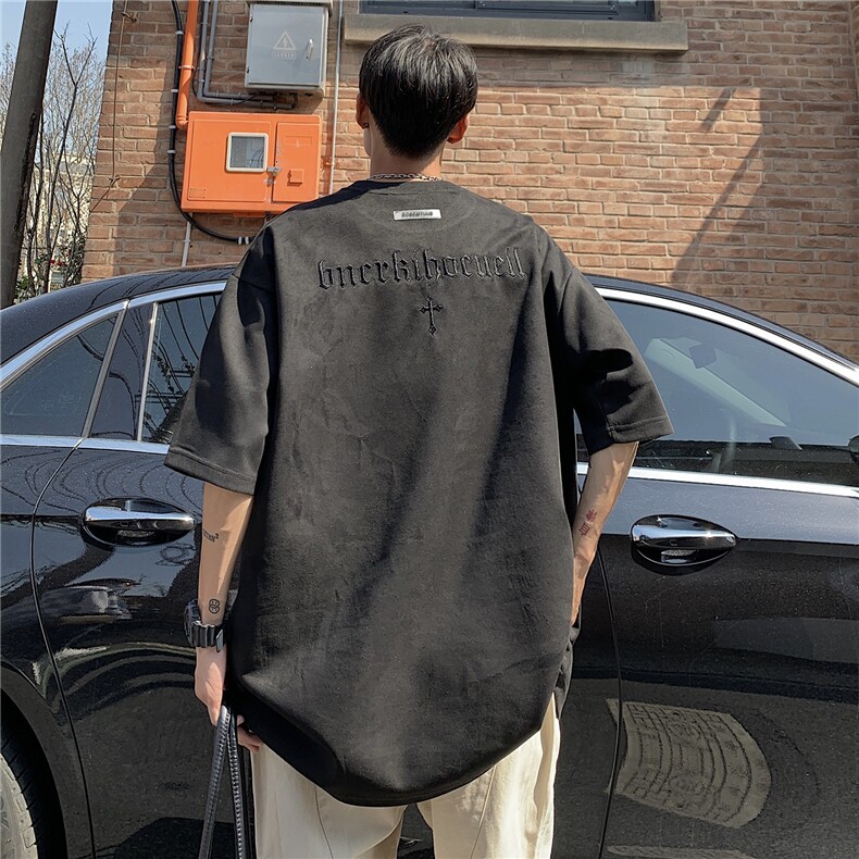 情侣装高街潮设计鹿皮绒刺绣情侣短袖T恤上衣绣花 G1051 P35男图片