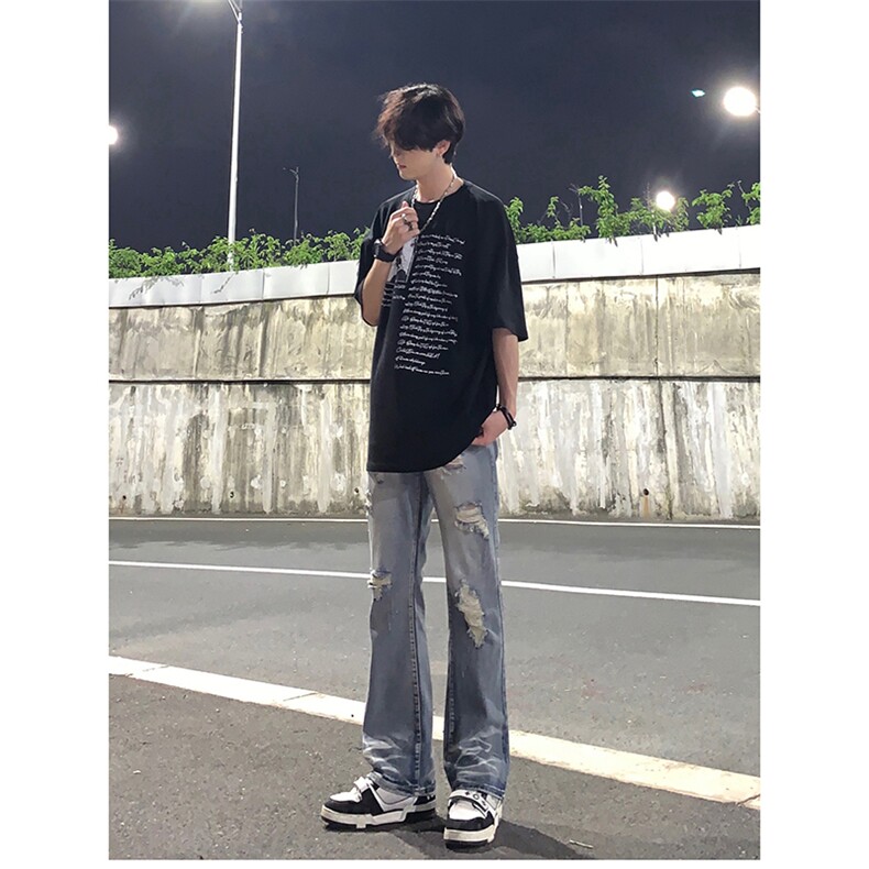 夏季美式高街ins小众破洞牛仔裤货号K755P6578图片