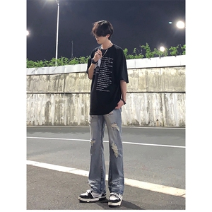 夏季美式高街ins小众破洞牛仔裤货号K755P6578图片