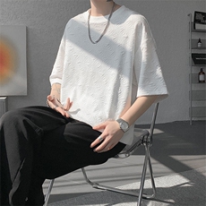 T10123-特批30控68小众提花肌理感高质量大码男百搭圆领短袖T恤，男装T恤，电商A059
