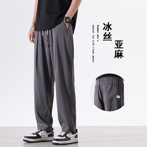 亚麻裤 夏季薄款宽松大码冰丝棉麻男士休闲长裤K78629-P65图片