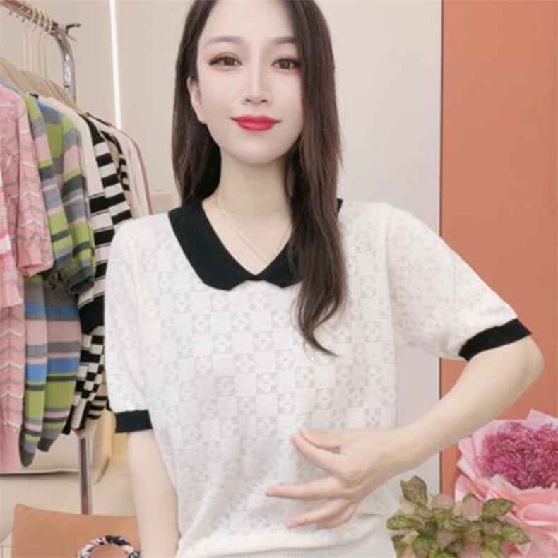 夏季简约休闲百搭舒适女士显瘦翻领短袖,女装T恤,斯美雅安迪绒