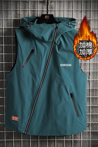 8XL-M码2023冬季新款加棉连帽工装机能马甲男无袖外套加肥加大码，男装棉衣，钱塘717(原712)