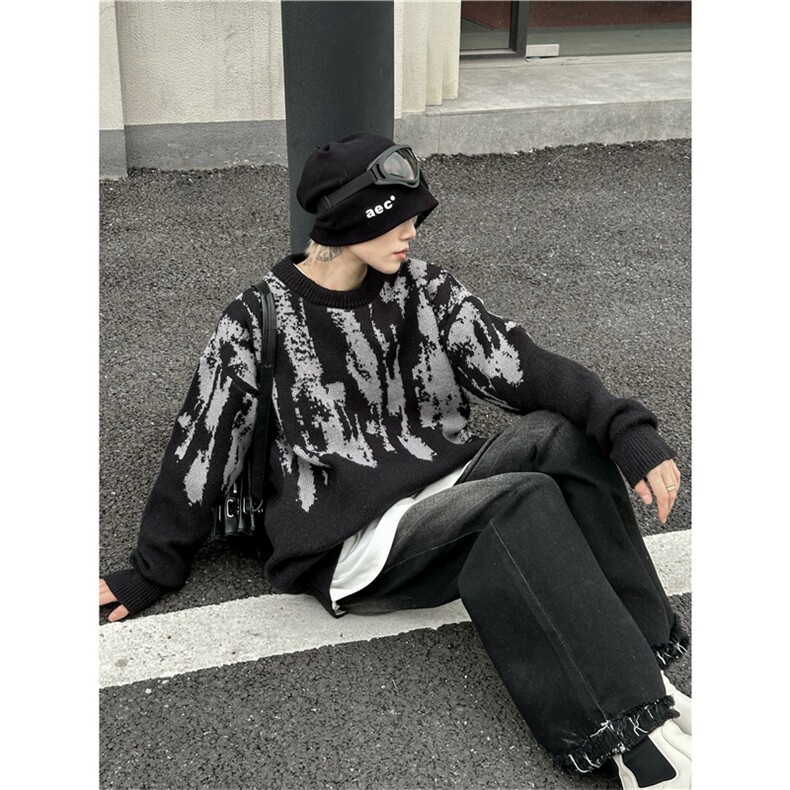 韩系慵懒风扎染毛衣男2024秋冬新款潮牌宽松针织衫上衣 M1625-P43图片
