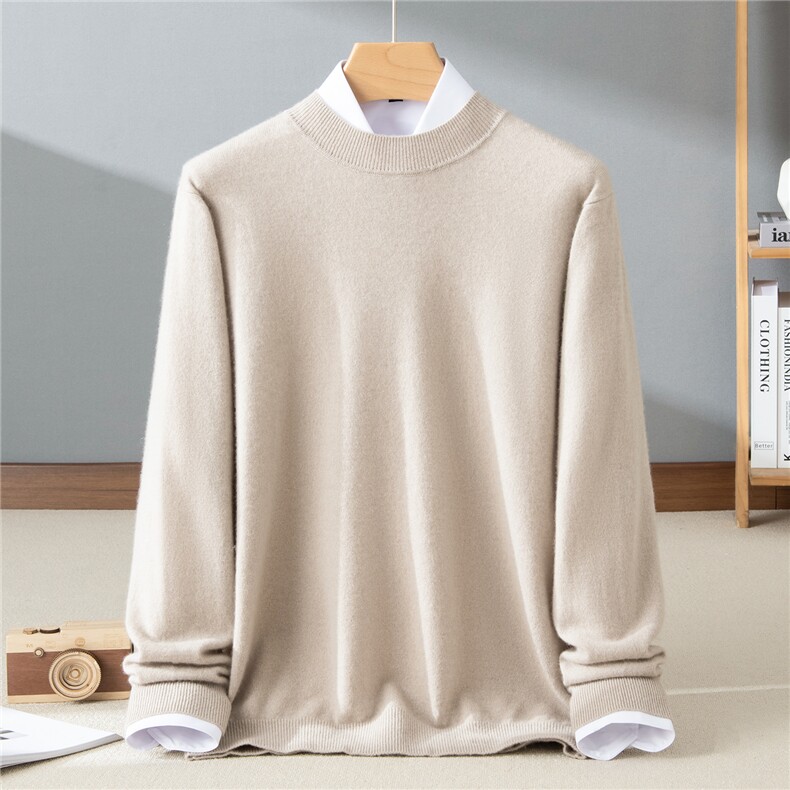 2025秋冬百搭时尚简约单边半高针织衫，男装羊绒套衫，牧群羊绒
