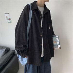潮流港风休闲秋冬灯芯绒长袖衬衫男宽松复古衬衣中性  H202/P45图片