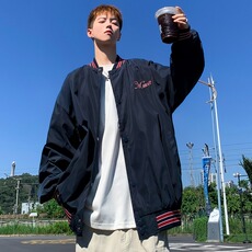 F410P55美式复古外套女夹克街头潮牌宽松条纹撞色刺绣棒，男装夹克，星座512-6