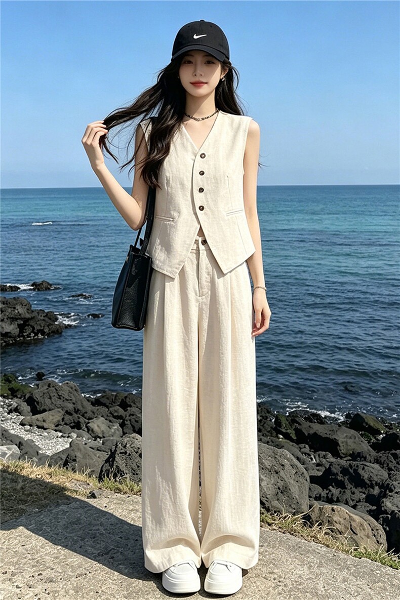 法式高级感气质减龄套装女夏季新款宽松简约无袖上衣长裤两件套潮,女装套装/套裙,江南