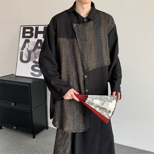 秋季暗黑山本耀司高级感扎染新中式衬衣不规则拼接设计潮衬衫图片