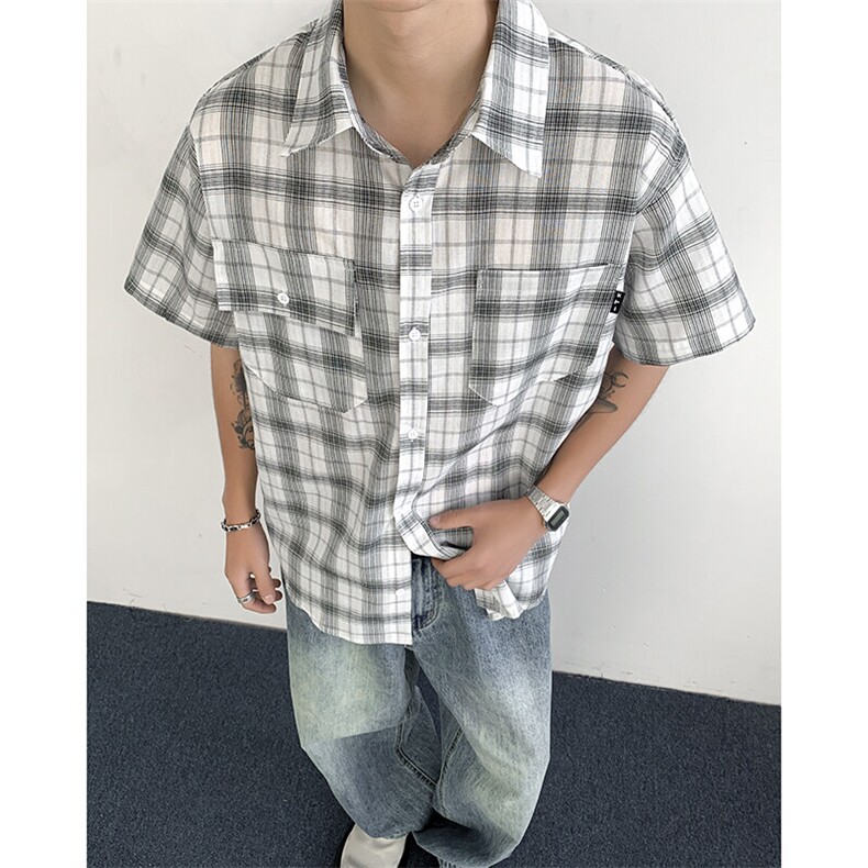 2025新款cityboy格子工装短袖衬衫宽松半袖衬衣潮流现货W8617-P32，男装T恤，星座512-4