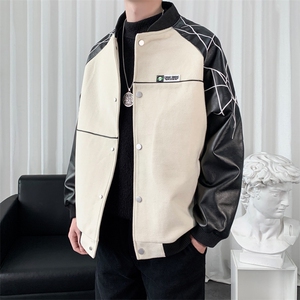 精品秋冬装飞行棒球服男女夹克毛呢拼皮刺绣轻熟JK1701-P115爆景C图片
