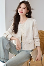 小香风重工蕾丝拼接外套女2026秋季新款减龄气质百搭圆领西装上衣，女装短外套，木橙西子