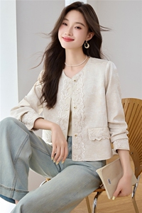 小香风重工蕾丝拼接外套女2026秋季新款减龄气质百搭圆领西装上衣图片