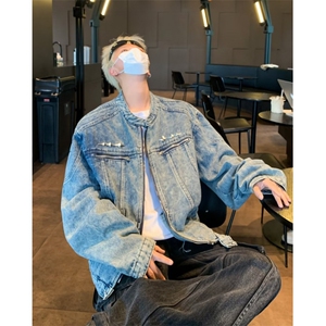 DY2305-P78美式水洗拼接牛仔外套设计感夹克男自家图档口大货图片