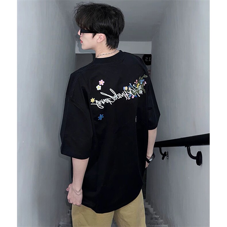 万针全刺绣工艺抖音得物高品质260克重磅纯棉双纱美式高街短袖T恤,男装T恤,电商A486