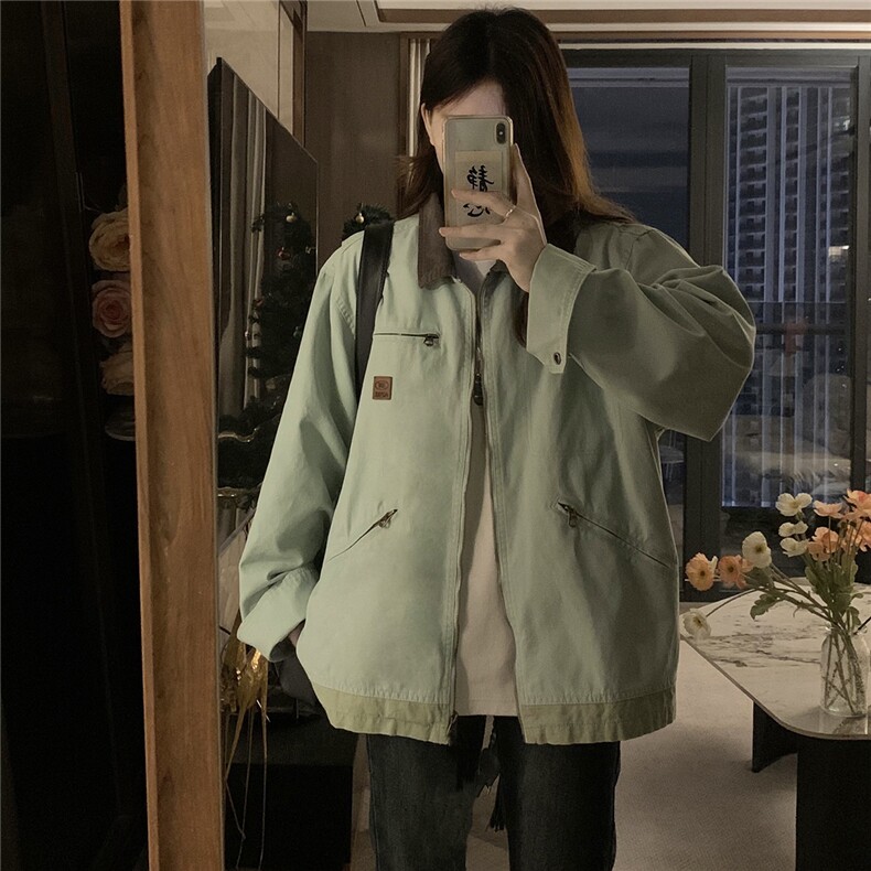 C906-P110 2025年秋款日系男女夹克潮牌翻领工装外套图片