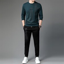 2023春秋季新款男套装薄款长袖圆领t恤上衣中青年休闲运动两件套，男装休闲套装，电商B212（原钱塘6029）