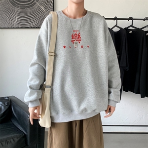 Y2299P38秋季新款港风印花圆领卫衣男潮宽松帅气百搭休闲外套图片