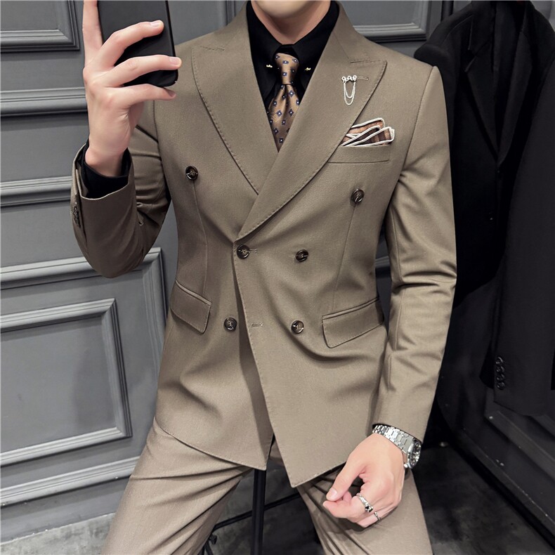 高品质~抗皱免烫~色织高档双排扣西装三件套西服SJT8066-P295,男装西服,电商A213