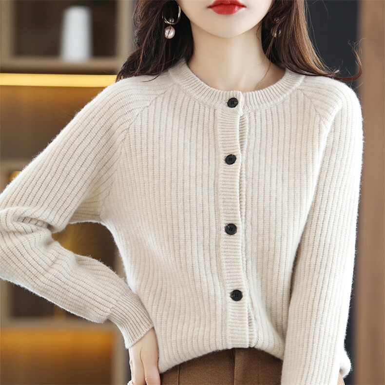 圆领羊毛衫女短款2024秋新款潮针织开衫外套女洋气,女装羊毛衫,斯尔特羊绒