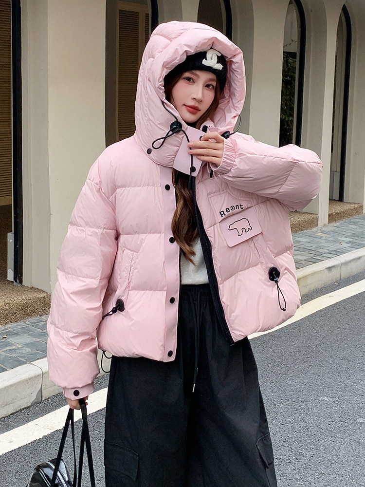 现货可推2025冬装新款气质加厚白鸭绒保暖短款连帽羽绒服女,女装羽绒服,时尚风爆